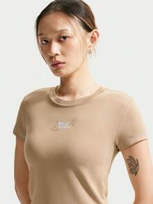 Nike Women's AS W NSW NK CHLL KNT MD CRP Short Sleeve Knit Collarless T-Shirt TIW1214-242 - Mocha Brown - View 3