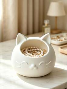 Cute Cat Shaped Jewelry Storage Bowl, Jewelry Organizer Box, Desktop Earring Ring Bracelet Display Container, Home Bedroom Vanity Decor Gift - Multicolor - View 8