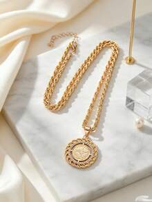 Herseygold 1pc Golden Plated Alloy Coin Pendant Necklace Suitable For Daily Wear - Yellow Gold - View 3