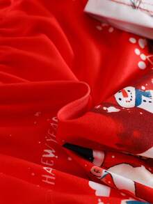 Newborn Baby Girl Autumn/Winter Christmas Holiday Style Santa Claus Print Round Neck Ruffle Long Sleeve Dress + Red Headband 2pcs Set, Suitable For Christmas Holiday Outfit - Redwood - View 7