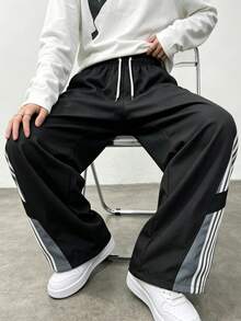 Men's Casual Loose Straight Leg Sweatpants, Spring/Summer Fashion Sports Long Pants - Black - View 2