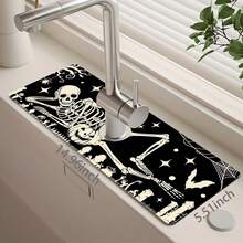 1pc Halloween Skull Pattern Sink Faucet Absorbent Mat, Drainage Pad, Suitable For Kitchen, Bathroom Sink, Countertop, Drainage Pad, Diatomaceous Earth Material, Trimmable, Quick-Drying Mat - Multicolor - View 13