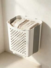 Foldable Wall Mounted Laundry Basket, Large Capacity White Hanging Dirty Clothes Hamper, Space-Saving Storage Bin For Bathroom Bedroom,Laundry Rooms. PP Hanging Storage Bin,Easy To Clean,Lightweight,Sturdy And Durable, - View 11