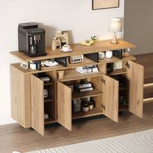 Natural Sideboard – 4 Shelves And 3 Drawers – Perfect For Living Room Or Office – 140x40x85cm - Natural - 查看 1