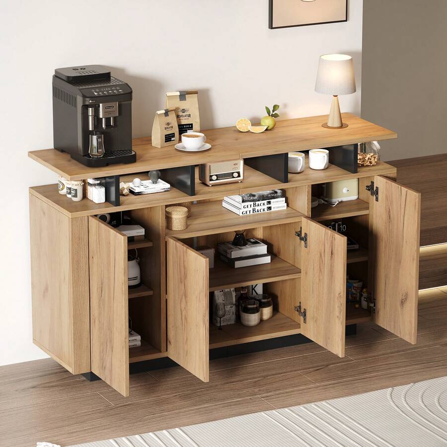 Natural Sideboard – 4 Shelves And 3 Drawers – Perfect For Living Room Or Office – 140x40x85cm - Natural - 查看 1
