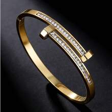 1/3pcs Popular Chinese Style Bamboo Knot Bracelet, Exquisite 3D Bamboo Knot Texture Craftsmanship, Paired With Shiny Double-Row Zirconia Stud Bracelet Two Styles, Warm Gold Tone Flattering To Skin Tone, 304 Stainless Steel For Sensitive Skin, Long-Term Wear Without Rusting Or Peeling. Gentle Style, Cool Style, Commuter Style One-Click Adaptation, Influencer Style Popular Bracelet, High Cost-Performance Perfect For Gifting. - Double Nail Bracelet - View 4