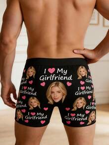 1pc Customized Face Pattern Men's Boxer Briefs, Personalized Black Underwear, Valentine's Day Anniversary Gift For Him - Multicolor - View 3