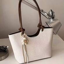 Bolso de hombro tipo tote para mujer, gran capacidad, beige minimalista, con Charm floral lindo, suave y elegante, adecuado para compras y desplazamientos - Blanco - Ver 2