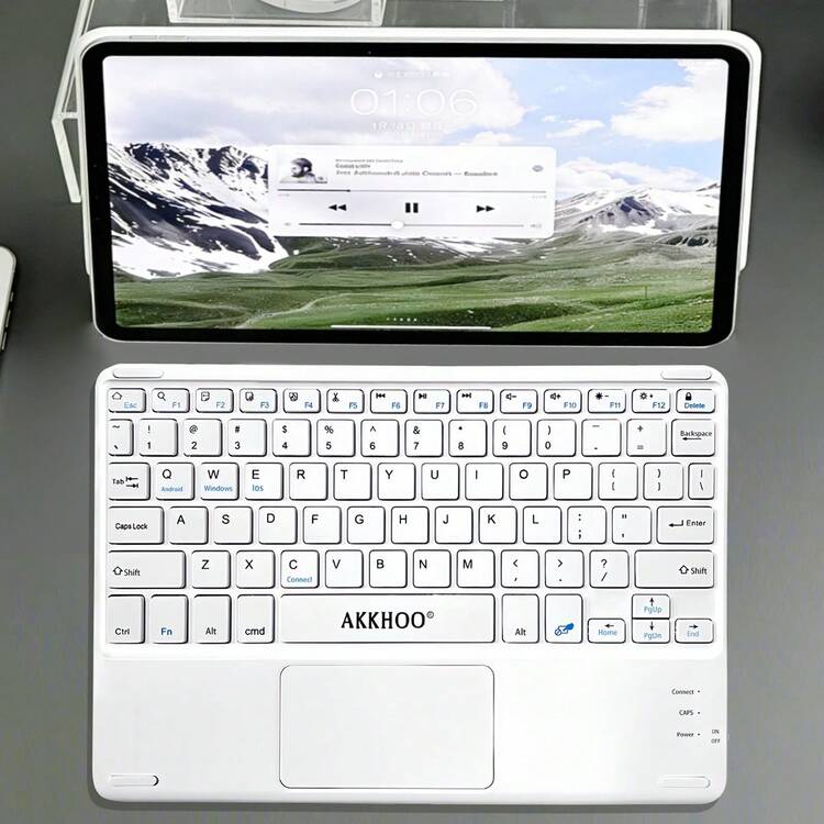 AKKHOO Rechargeable Wireless Bluetooth Keyboard With Smart Touchpad, One-Key Switch For Windows/Android/IOS 3 Systems, Ultra-Portable Mini Keyboard, Suitable For Tablets, Phones And Desktop Computers, Long Standby External Keyboard, Ideal For Office, Study And Travel - View 4