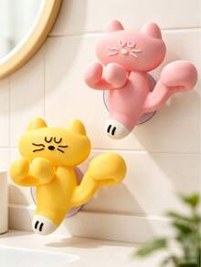 1pc Cute Cat Shaped Wall Mounted Rack, Multifunctional Toothbrush Holder & Cable Management Clip, No Need For Drill Bit Adhesive Hook For Bathroom Sink, Desktop Charging Cable Storage, Cat Lover Gift, Space Saving Home Wall Organizer - Multicolor - View 5