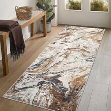Techigher Machine Washable Hallway Runner Rug, Non Slip Kitchen Runner Mat, Modern Abstract Bedside Rug, Low Pile Foldable Floor Carpet For Entryway, Laundry Room, Bathroom - Brown - View 9