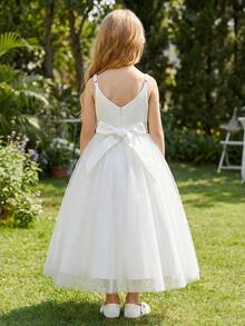 Flower Girls Spaghetti Strap Tulle Dress Long A Line Wedding Pageant Dresses Princess Birthday Party Ball Gown Bridesmaid Dresses White - 白色 - 查看 6