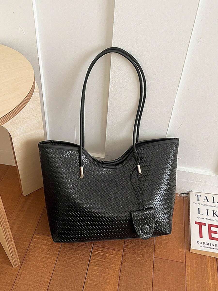 女款時尚大容量單肩組合托特包,磁扣開合,街頭休閒,拍照出片,日常通勤大包 - 黑色 - 查看 1
