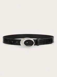 1pc American Retro Y2K Women's Leather Belt For Pairing With Jeans - Black - View 1
