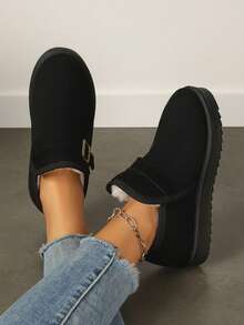 Botas de Tornozelo de Inverno com Fivela, Forro Térmico, Sola Grossa, Plus Size, Ajuste Largo, Slip-On, Sapatos Quentes para Mulheres - Preto - Visão 5