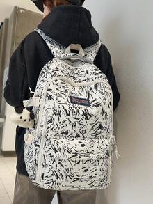 1件裝塗鴉尼龍拉鍊開合時尚後背包,適合男孩女孩學生校包,四季通用日常使用,無吊飾 - A - 查看 2