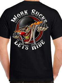 Work Sucks Clown Skull Motorcycle No  Tattoo Rocker Funny Biker T-Shirt - 款式 - 查看 1