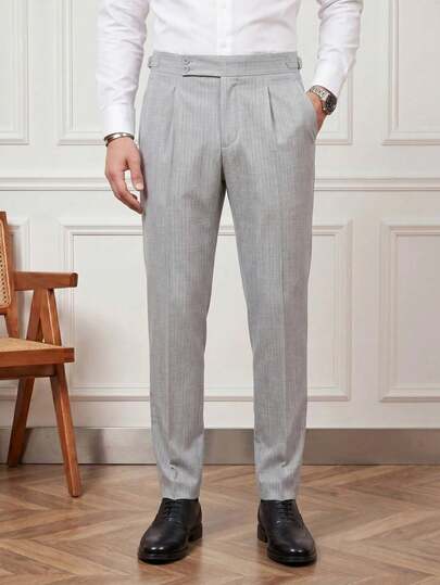 Men's Striped Old Money Pleated Lycra Fabric Trousers Pants