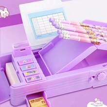 Cute Rabbit Purple Code Pencil Case, Multi-Functional Lockable Pencil Box, Children's Learning Storage Box, Erasable Whiteboard Design, Pink Cartoon Pencil Case, Comes With Erasable Whiteboard Marker - Multicolor - View 4