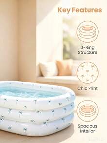 1pc Fashionable Children's Printed Triple Ring Inflatable Bathtub, Portable, Suitable For Indoor And Outdoor Summer Swimming And Play - Multicolor - View 8