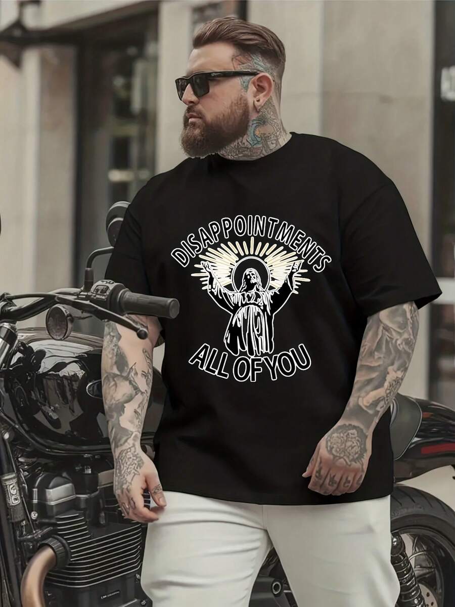 Plus Size Mens White T Shirt Streetwear 100 Cotton Short Sleeve Disappointments Wear - 款式 - 查看 1