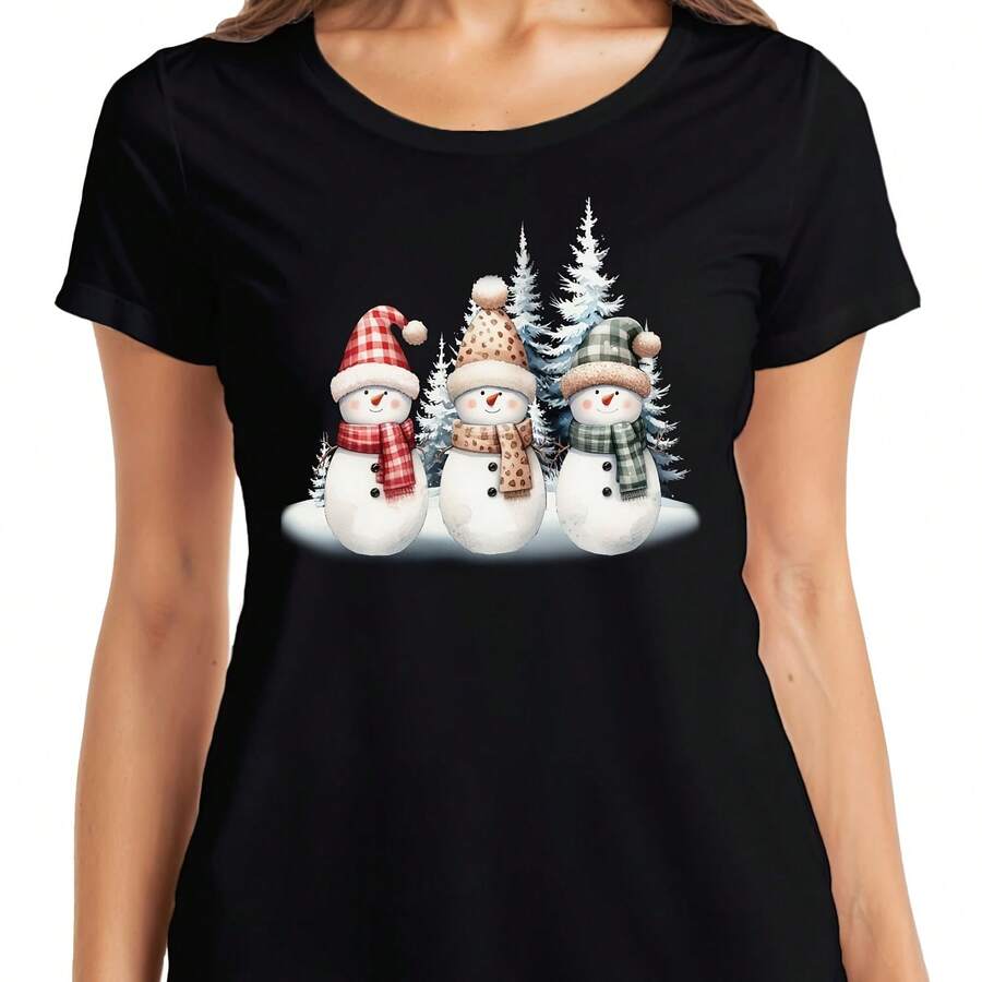 Snowmen - Christmas Xmas Gift Xmas Ladies T-Shirt- - 款式 - 查看 1