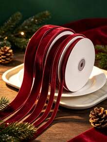 2/5/10/25 Yards Burgundy Velvet Ribbon Christmas Tree, Multiple Sizes 1 Inch | Velvet Christmas Ribbon For Gift Wrapping, Bows, Wreaths, Holiday Crafts (2/5 Yards No Spool, 10/25 Yards With Spool For Easy Storage) - Flocked Ribbon - View 1