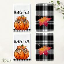 2 buah Handuk Dapur Motif Daun Maple & Kotak-kotak Hitam & Putih, Gaya Rumah Pertanian Pedesaan Musim Gugur, Kain Lembut, Bentuk Persegi Panjang, Cocok untuk Dapur Musim Gugur, Hari Thanksgiving, Musim Panen, Pertemuan Keluarga, Set 4/6/8 buah - MultiWarna - View 9