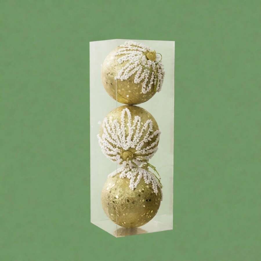 3 Pcs Christmas Ball Ornaments Set For Tree Sequin Decor Hanging Decor - Gold - View 1