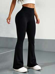VENORA High Elastic Bootcut Yoga Pants, Back Ruched Pocket Hip Lift Flare Leggings, Slim Fit Daily Workout Bell Bottom Pants,Sportswear,Gym,Fall - Black - View 3