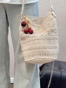 HXXOOS 1pc Y2K Cherry Bag Charm Pendant, Vintage Gold Cherry Keychain, Luxury Resin Fruit Keyring Accessories For Women Bag Backpack Decoration - Red - View 6