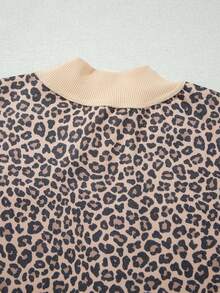 Acelitt Women's Casual Leopard Print High Neck Sweatshirt, Ribbed Trim, Dropped Shoulder Long Sleeve, Suitable For Autumn/Winter Wear Vacation - Multicolor - View 7
