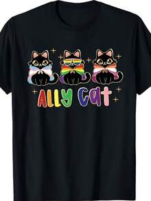 Ally Cat Rainbow LGBT Pride Flag Gay Pride Month 2025 T-Shirt - 款式 - 查看 1