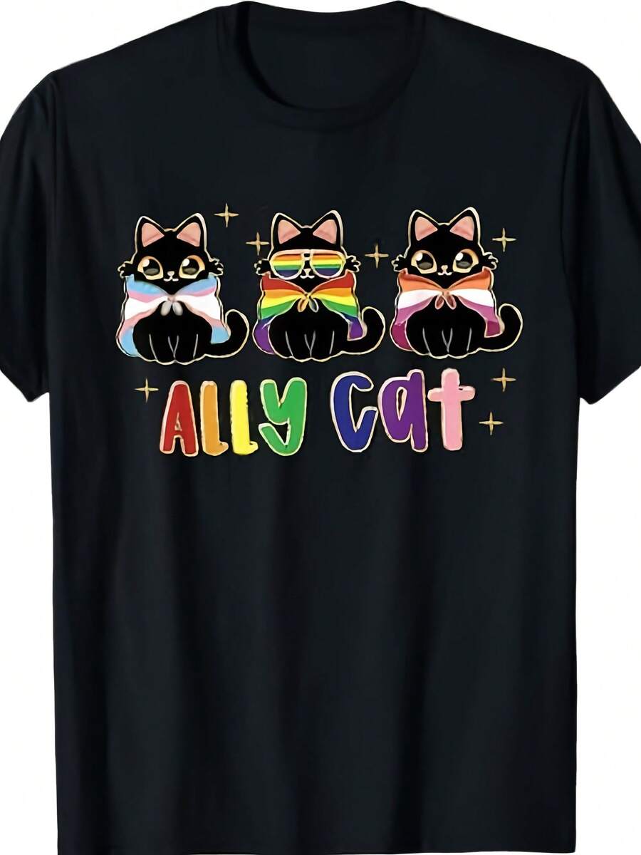 Ally Cat Rainbow LGBT Pride Flag Gay Pride Month 2025 T-Shirt - 款式 - 查看 1