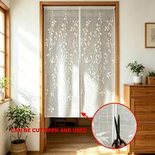 1 Buah, Tirai Pintu Semi-Transparan Gaya Jepang dengan Motif Pohon Willow dan Burung, Pembatas Ruangan untuk Dapur, Kamar Tidur, Paviliun, Dekorasi Rumah Gaya Pedesaan - Putih - View 4