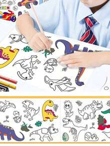 兒童塗鴉繪畫捲軸，多種主題，適合3歲以上男孩女孩著色與繪畫 - 黑與白 - 查看 7