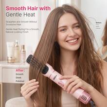 UKLISS 5-In-1 Multi-Function Professional Styling Tool (Auto Curling Iron + Hot Air Styling Brush + Straightening Brush), 5 Detachable Interchangeable Heads, 3 Temperature Settings, Salon-Grade Multi-Styling (Curl/Wave/Straight/Smooth/Volume/Inward Curl/Outward Curl), Frizz-Free, Back To School, Travel, Home Use - Pink - View 9