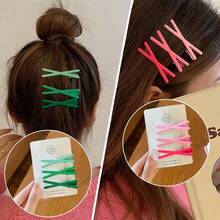 3/21pcs Candy Color Matte Hair Clips, Korean Style Minimalist Small Hair Clips, X-Shaped Hair Clips - Multicolor - View 4