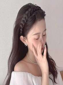 女款配件，迷你時尚全方位編織扭轉髮箍，創意設計，適合四季，女性禮物，適用於派對、情人節、母親節及其他禮物，也適合日常穿著、約會、度假，(1件) - 1件 棕黑色 - 查看 8