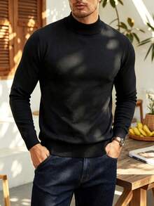 ALTZTAR Men's Solid Color Mock Neck Long Sleeve Sweater - Black - View 2