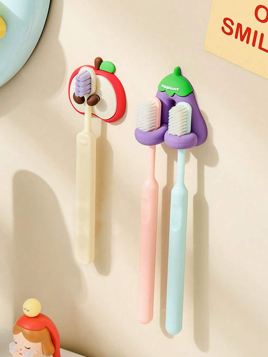 1pc Fruit & Vegetable Shaped Toothbrush Holder, Bathroom No-Drill Multi-Function Storage Rack - Multicolor - View 1