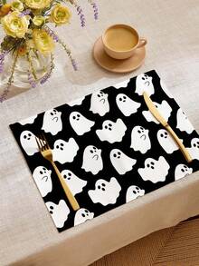 1pc Halloween Pattern Printed Linen Table Runner, Placemat, Suitable For Holiday, Party, Birthday, Dinner, Kitchen Dining Table Decoration, Shoe Cabinet Storage Cabinet Cover, All Season Room Decoration, Home Textile Decoration Table Runner, Placemat - Multicolor - View 2