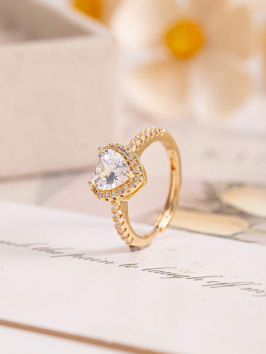 1pc Elegant Minimalist Heart Shaped Copper Ring, Ideal Gift For Loved Ones And Friends - Multicolor - View 1
