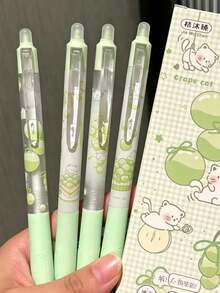 4pcs, Fruit Grape Cat Print Automatic Pencils, Pink Strawberry Cat Click Pencils, Summer Grape Print No-Sharpening Pencils, 0.5mm Lead - Grape - View 8