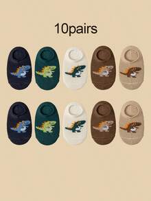 5/10 Pairs Baby Boys Ankle Socks, Dinosaur Pattern, Cute Comfortable Breathable All-Season Low-Cut Short Socks - Multicolor - View 15