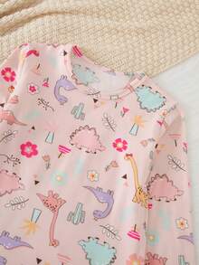 Young Girl 2pcs/Set Girls' Loungewear Long Sleeve Top And Pants Pajama Set, Thermal Lined Thick Style, Spring/Autumn/Winter, Versatile Base Layer, Fits 4-12 Years Old - Multicolor - View 5