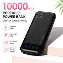 10000mAh Portable Power Bank With LED Digital Display, Slim USB-C Input & Output External Battery Charger, Lightweight Backup Battery Pack For Daily Travel And Multiple Devices - Black - View 3
