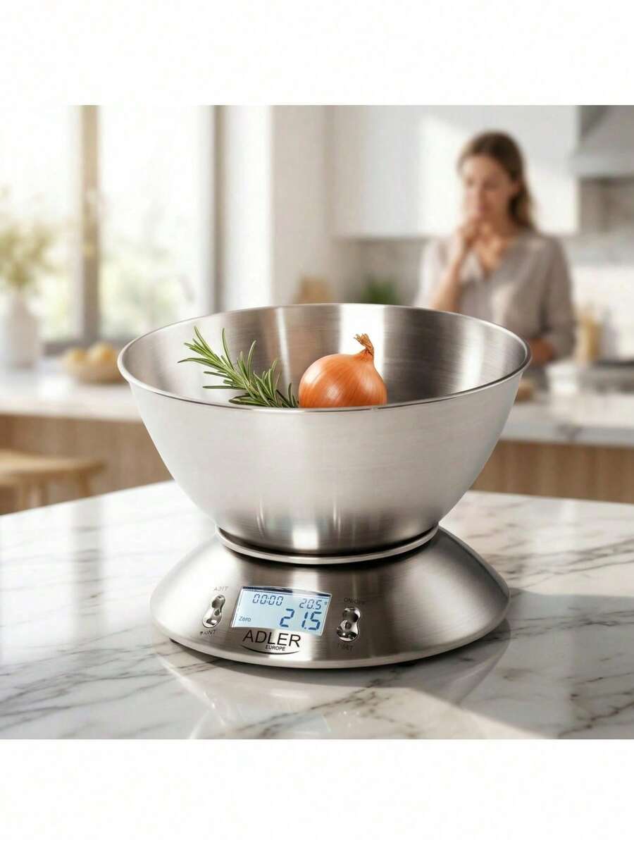 Adler Kitchen Scale With Bowl, Digital Kitchen Scale, Stainless Steel Food Scale - 5kg Capacity, 1g Accuracy, Backlit LCD, Timer & Alarm, Temperature Display, 2L Bowl - Kitchen scales - View 1