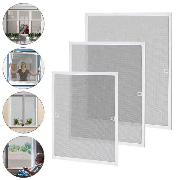Mosquitera para ventana con marco de aluminio, sin necesidad de taladrar, 80*100cm/100*120cm/120*140cm, malla para mosquitos en ventana para dormitorio, sala de estar, protección contra polvo (Blanco/Antracita)