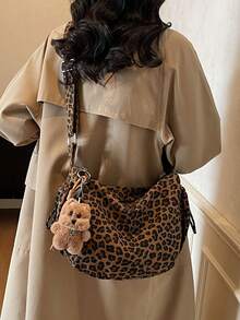 Nicekee Retro Popular Leopard Print Shoulder Bag With Adjustable Wide Strap And Cute Hanging Accessories, Suitable For Commuting Shopping - Multicolor - View 3